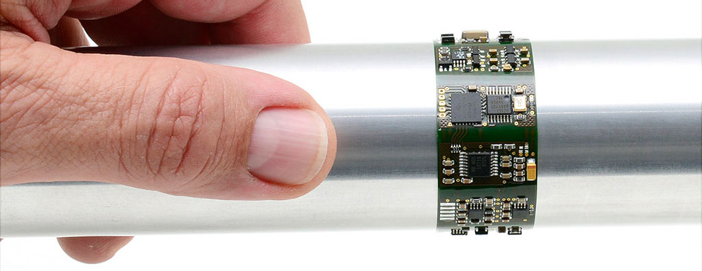 Transmitter electronics for strain gauge measurements in confined spaces