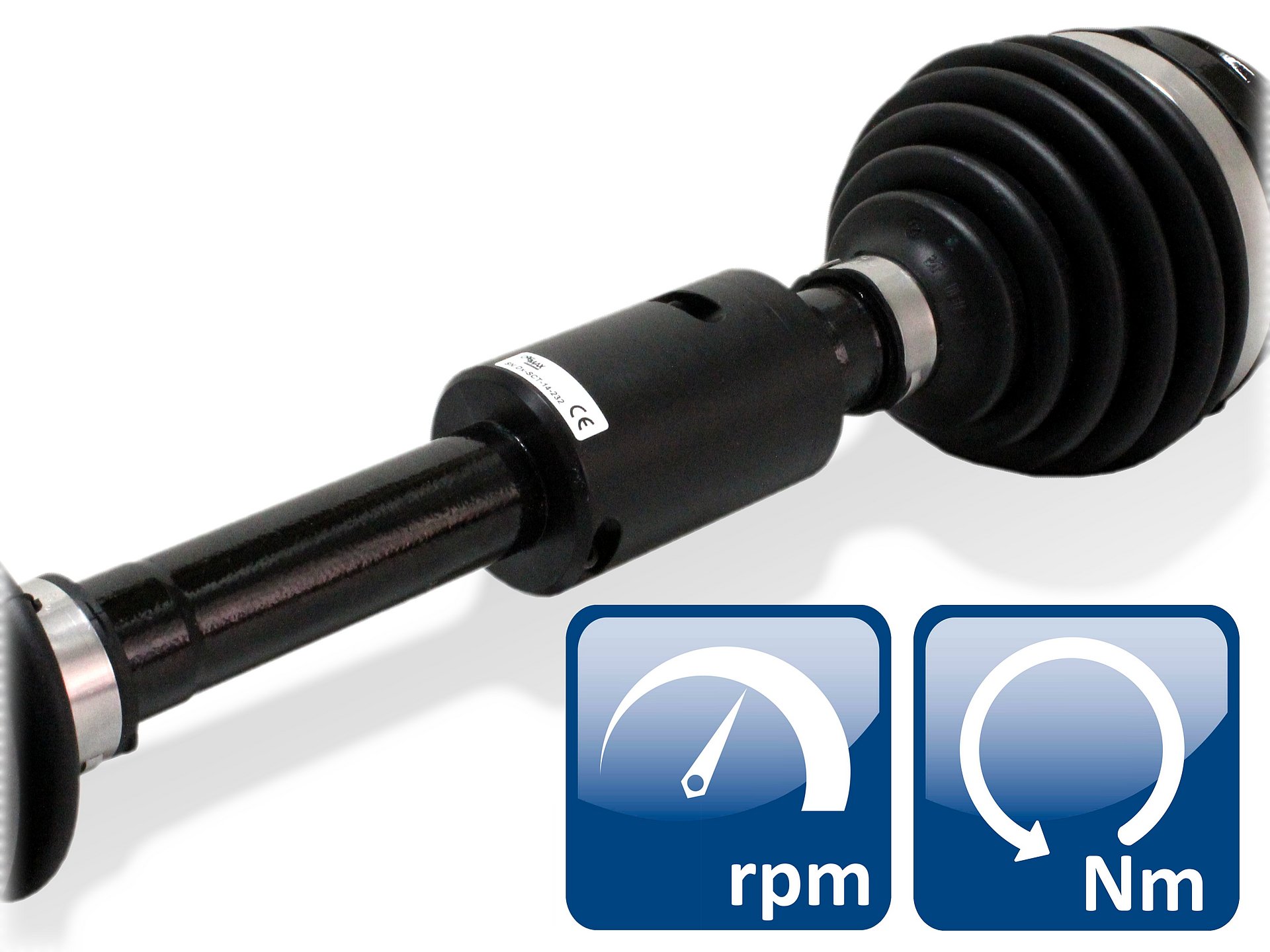 Half-shell housing on strain gauge equipped shaft with integrated Dx transmitter unit and rotation rate sensor.